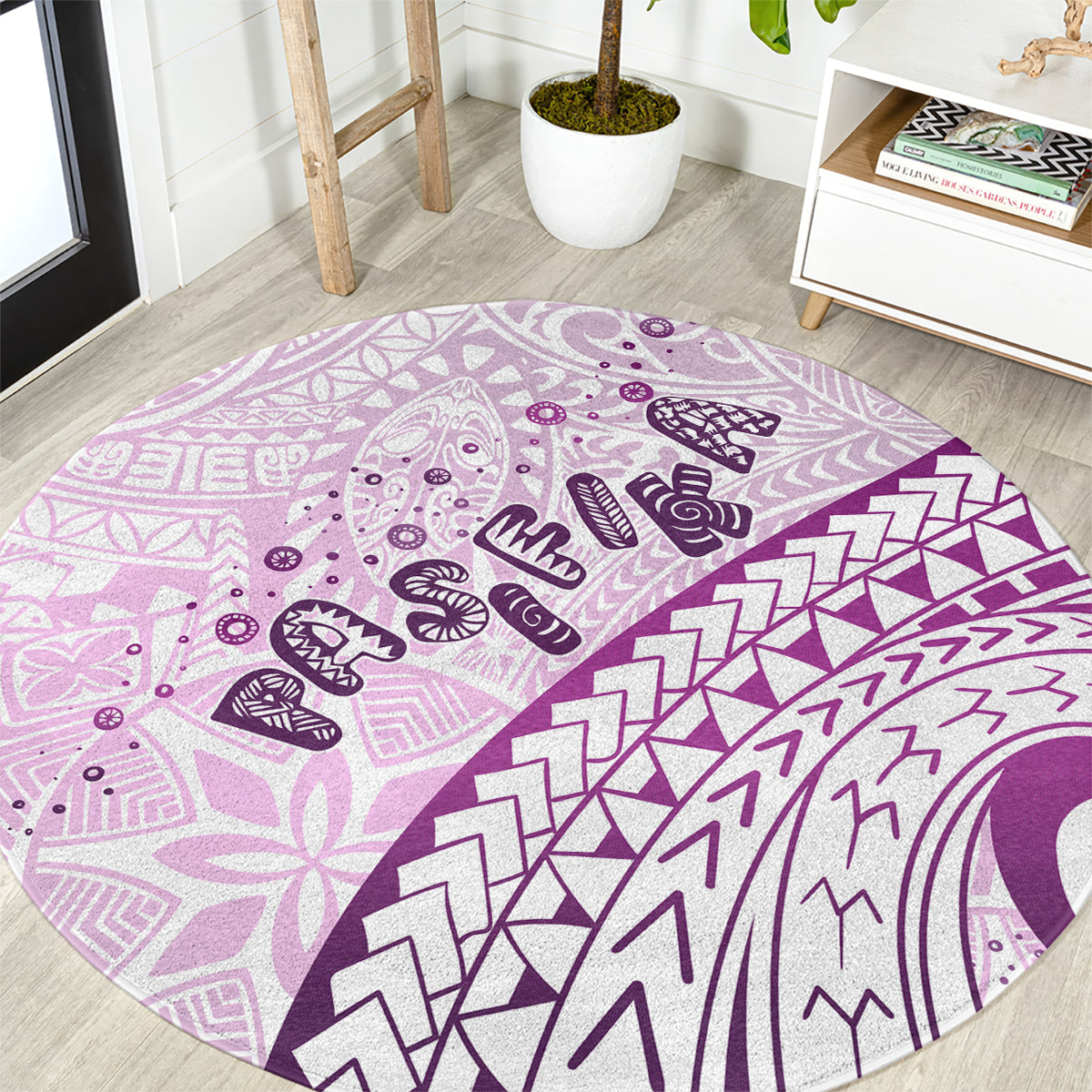 Pasifika Festival Round Carpet Tribal Pattern Lilac Version