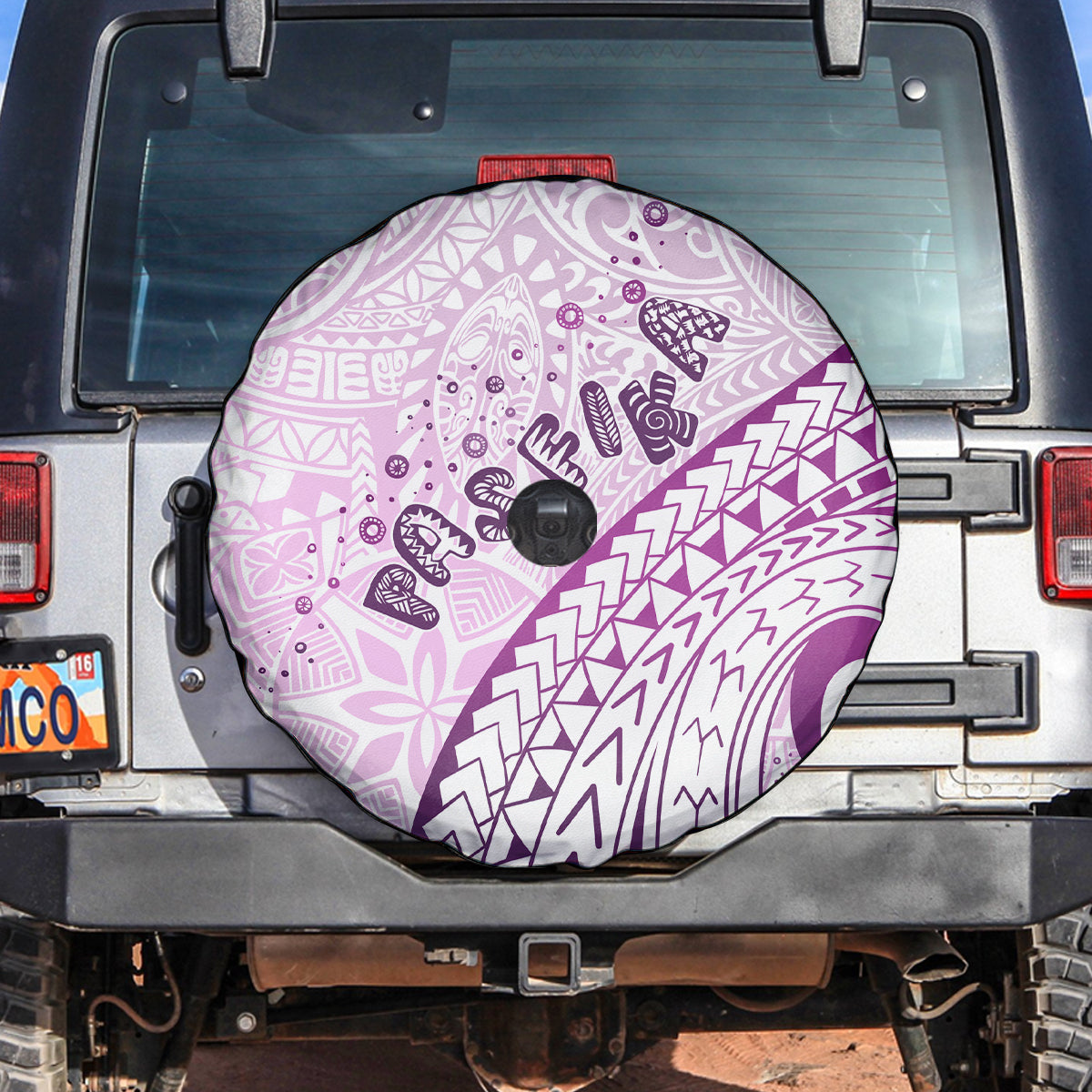 Pasifika Festival Spare Tire Cover Tribal Pattern Lilac Version