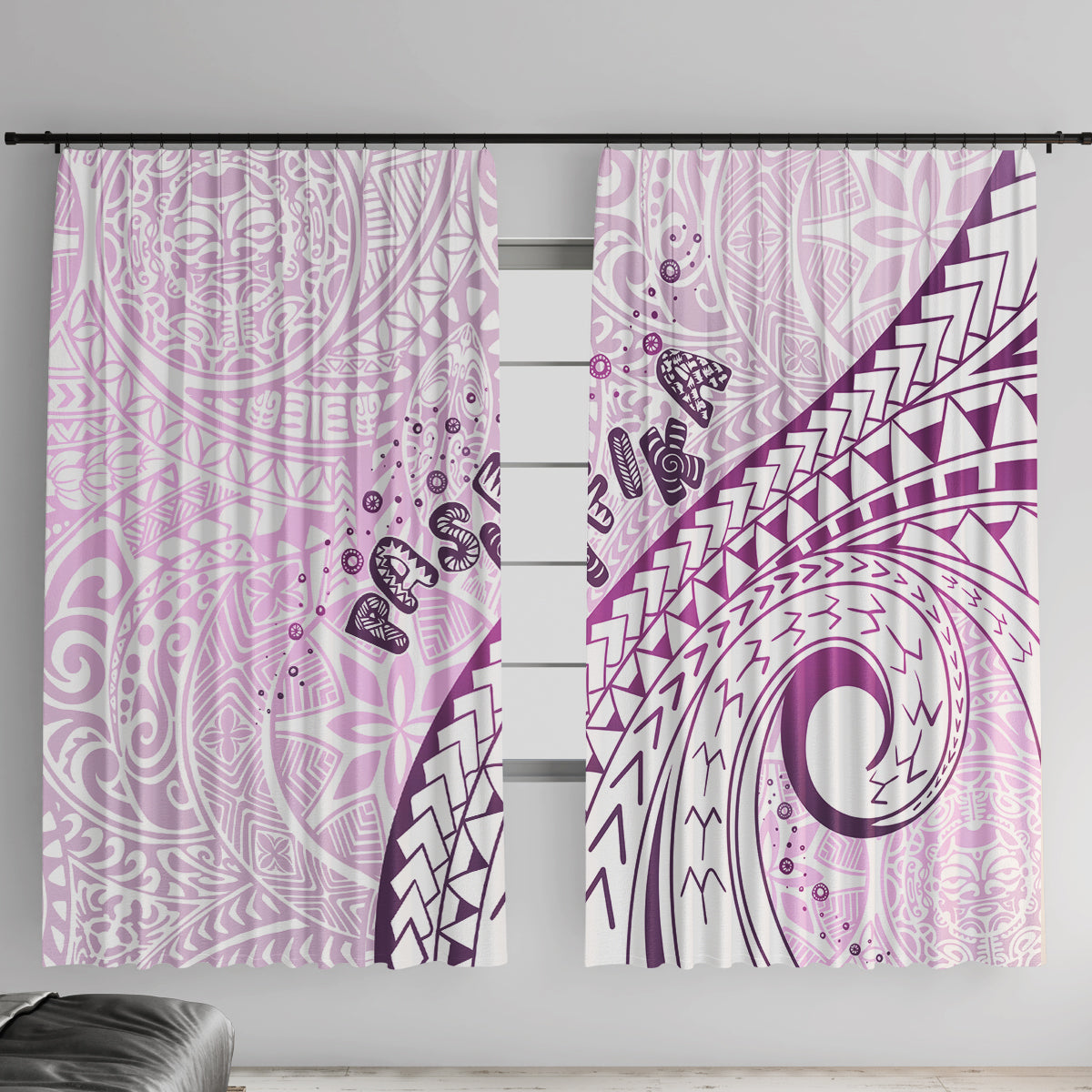 Pasifika Festival Window Curtain Tribal Pattern Lilac Version