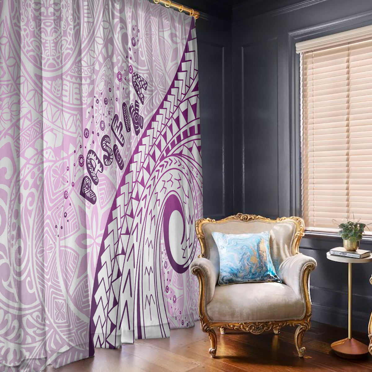 Pasifika Festival Window Curtain Tribal Pattern Lilac Version LT01 - Polynesian Pride