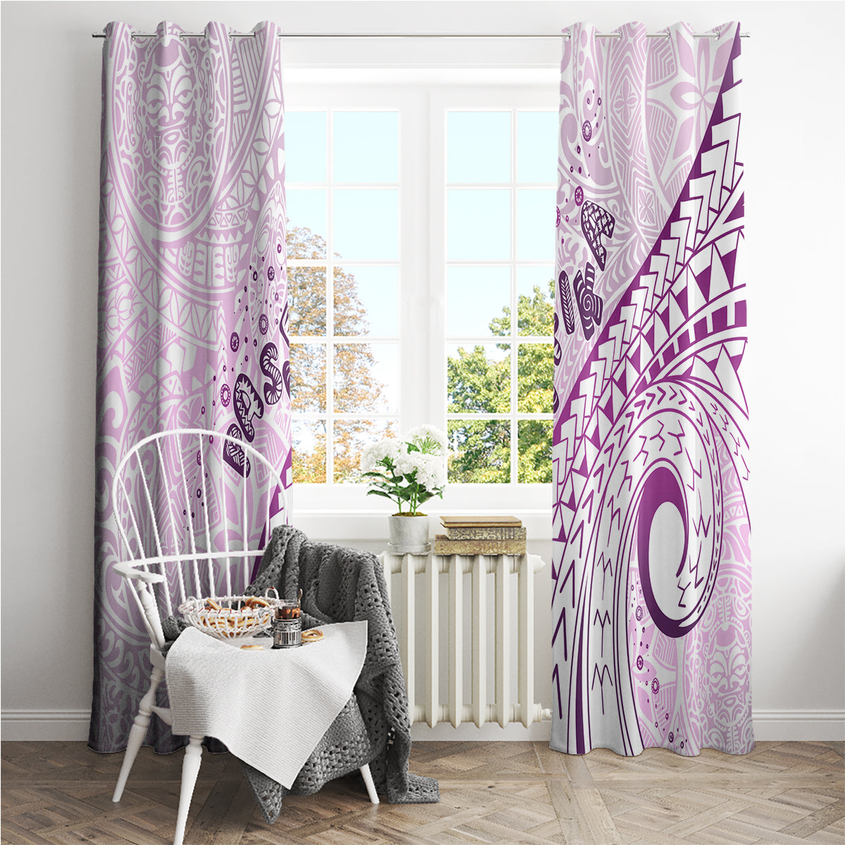 Pasifika Festival Window Curtain Tribal Pattern Lilac Version LT01 - Polynesian Pride