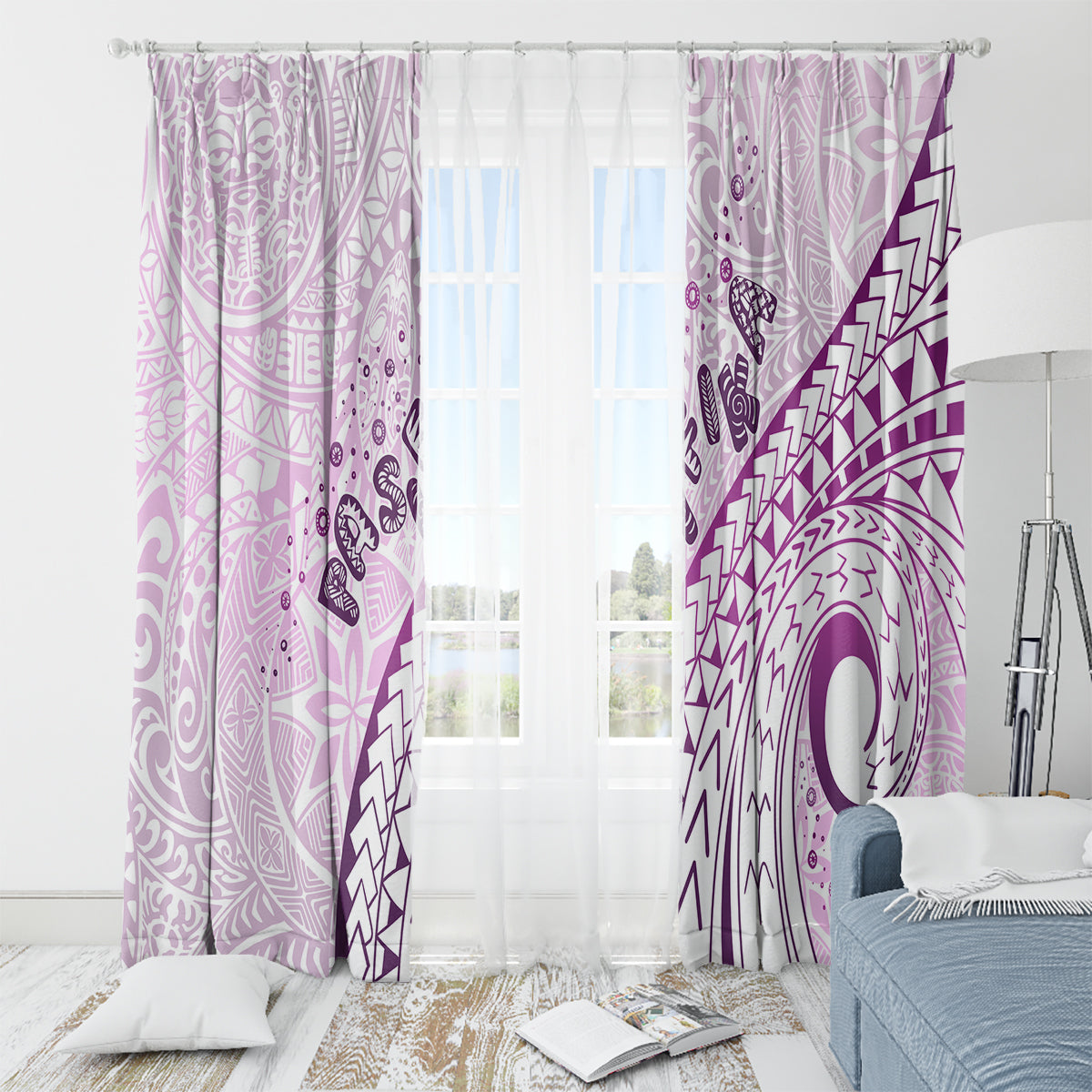 Pasifika Festival Window Curtain Tribal Pattern Lilac Version LT01 - Polynesian Pride