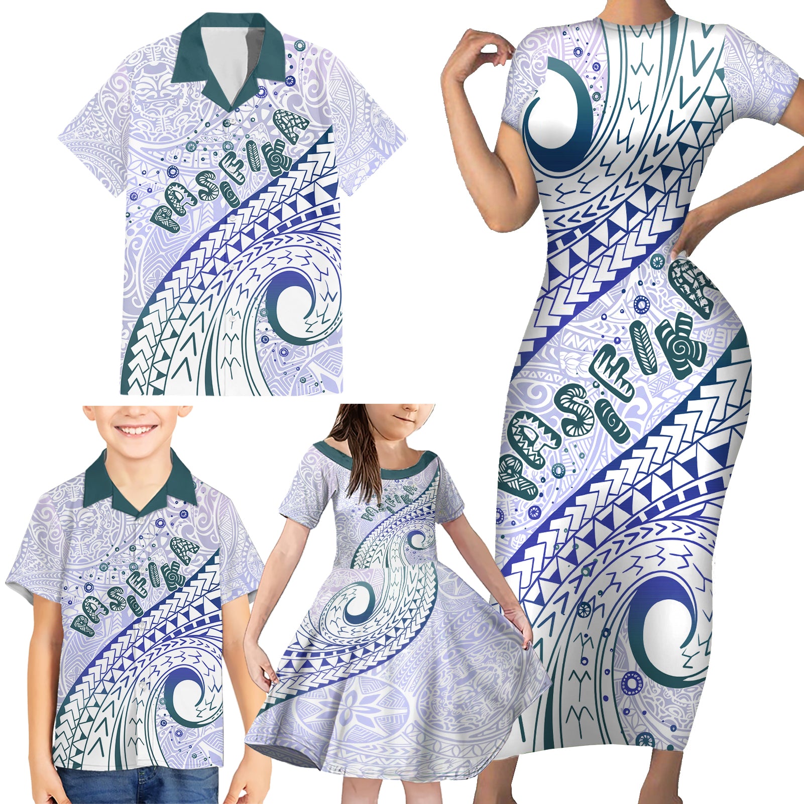 Pasifika Festival Family Matching Short Sleeve Bodycon Dress and Hawaiian Shirt Tribal Pattern Violet Version LT01 - Polynesian Pride