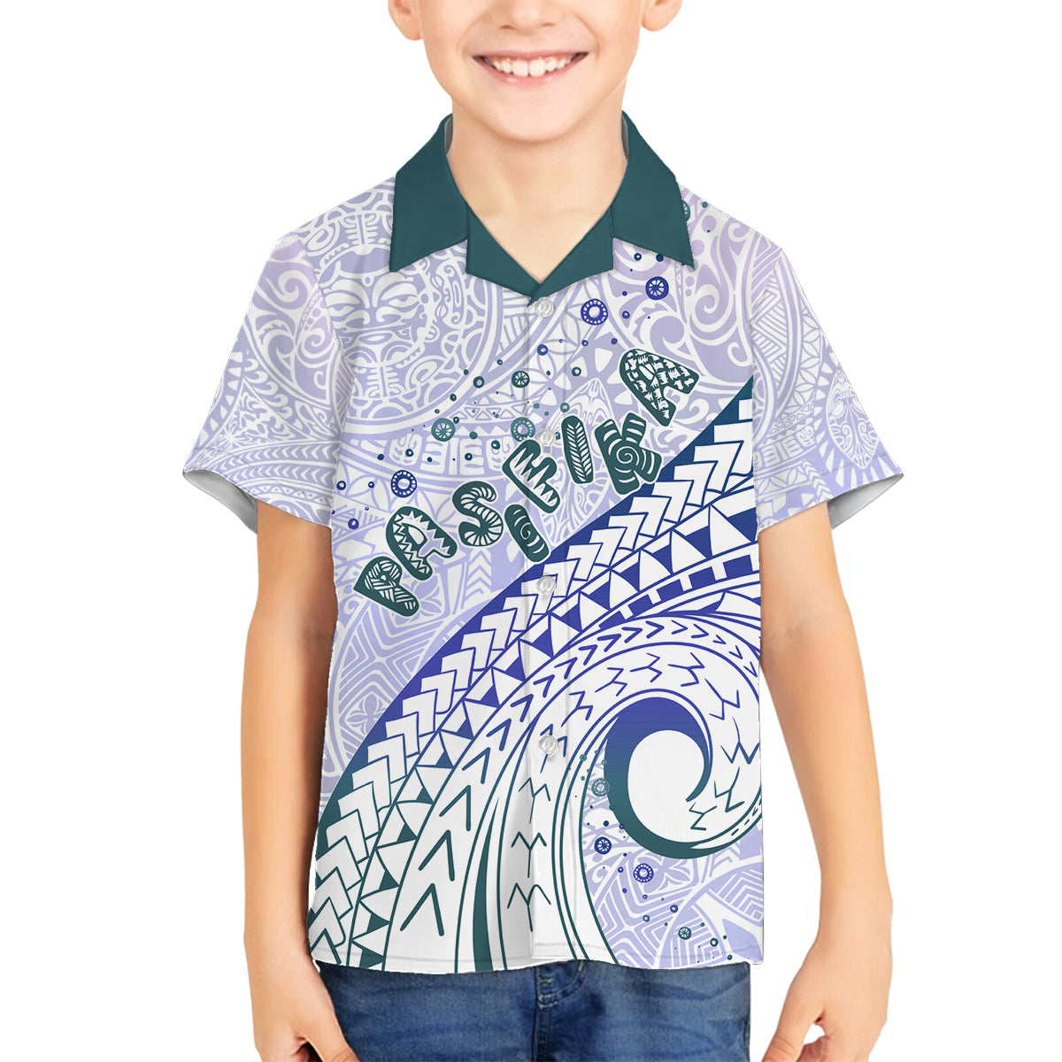Pasifika Festival Family Matching Tank Maxi Dress and Hawaiian Shirt Tribal Pattern Violet Version LT01 Son's Shirt Purple - Polynesian Pride