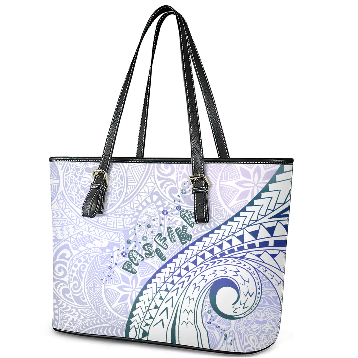 Pasifika Festival Leather Tote Bag Tribal Pattern Violet Version LT01 - Polynesian Pride