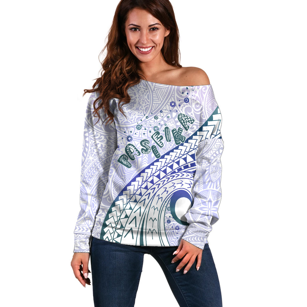 Pasifika Festival Off Shoulder Sweater Tribal Pattern Violet Version LT01 Women Purple - Polynesian Pride