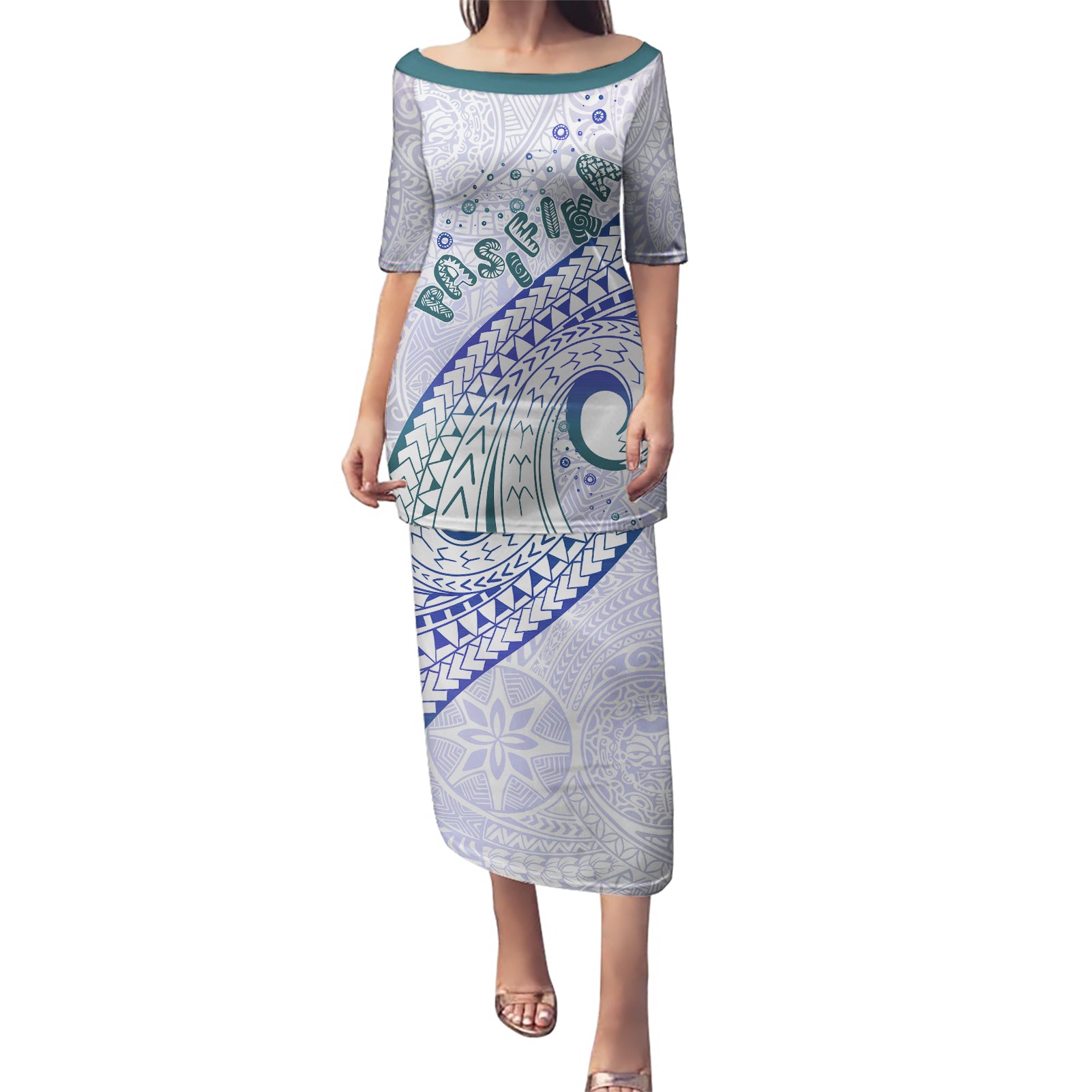 Pasifika Festival Puletasi Tribal Pattern Violet Version LT01 Long Dress Purple - Polynesian Pride