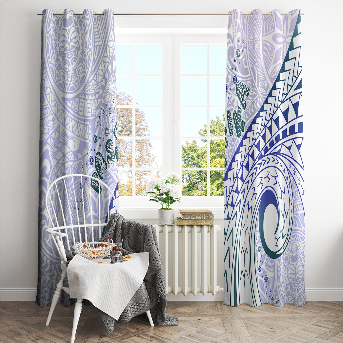 Pasifika Festival Window Curtain Tribal Pattern Violet Version LT01 - Polynesian Pride