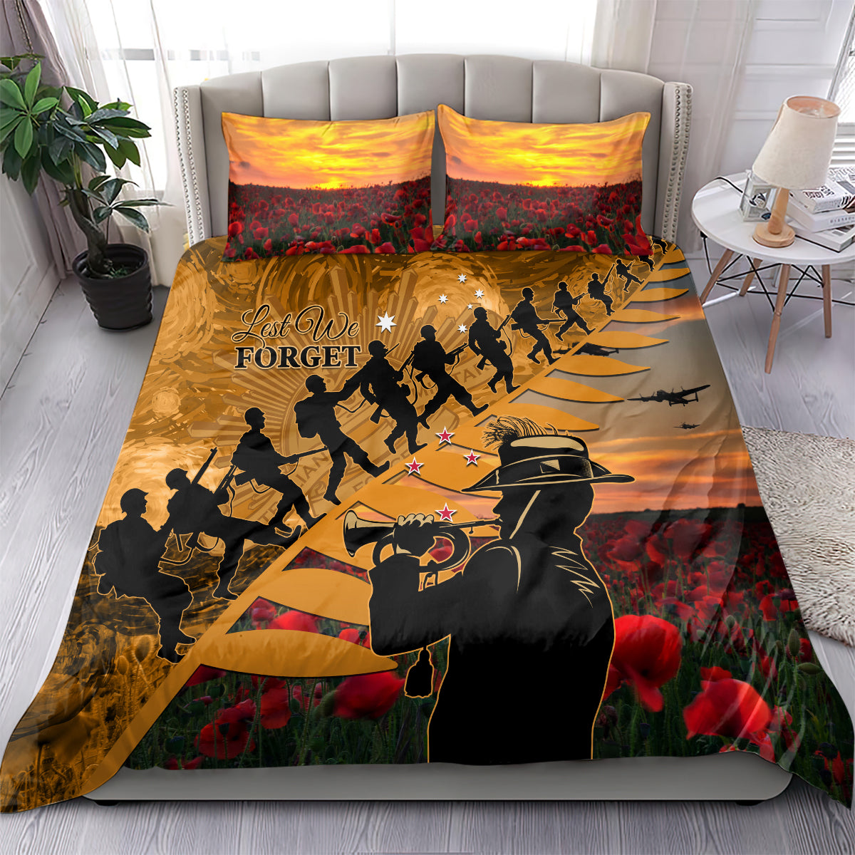 ANZAC Day 2024 Bedding Set Silver Fern With A Trumpet Soldier LT01 - Polynesian Pride