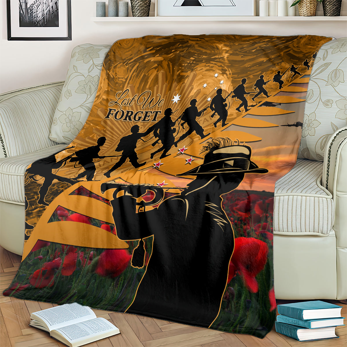 ANZAC Day 2024 Blanket Silver Fern With A Trumpet Soldier LT01 - Polynesian Pride