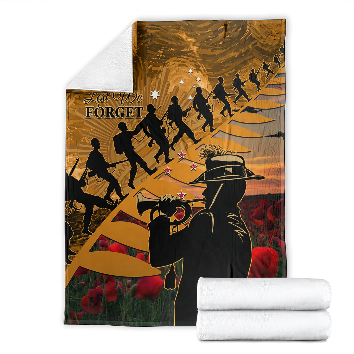 ANZAC Day 2024 Blanket Silver Fern With A Trumpet Soldier LT01 - Polynesian Pride
