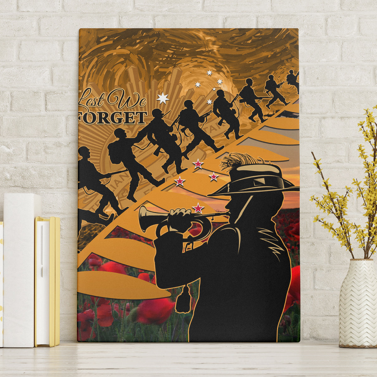 ANZAC Day 2024 Canvas Wall Art Silver Fern With A Trumpet Soldier LT01 Without Frame Art - Polynesian Pride