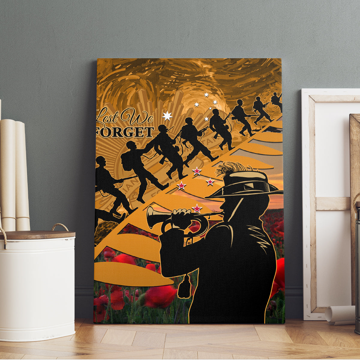 ANZAC Day 2024 Canvas Wall Art Silver Fern With A Trumpet Soldier LT01 - Polynesian Pride