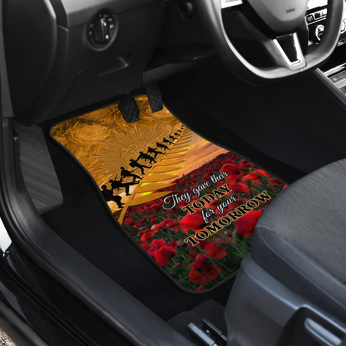 ANZAC Day 2024 Car Mats Silver Fern With A Trumpet Soldier LT01 - Polynesian Pride