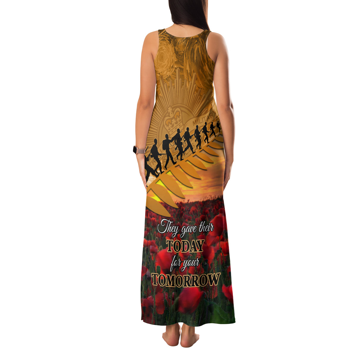 ANZAC Day 2024 Family Matching Tank Maxi Dress and Hawaiian Shirt Silver Fern With A Trumpet Soldier LT01 - Polynesian Pride