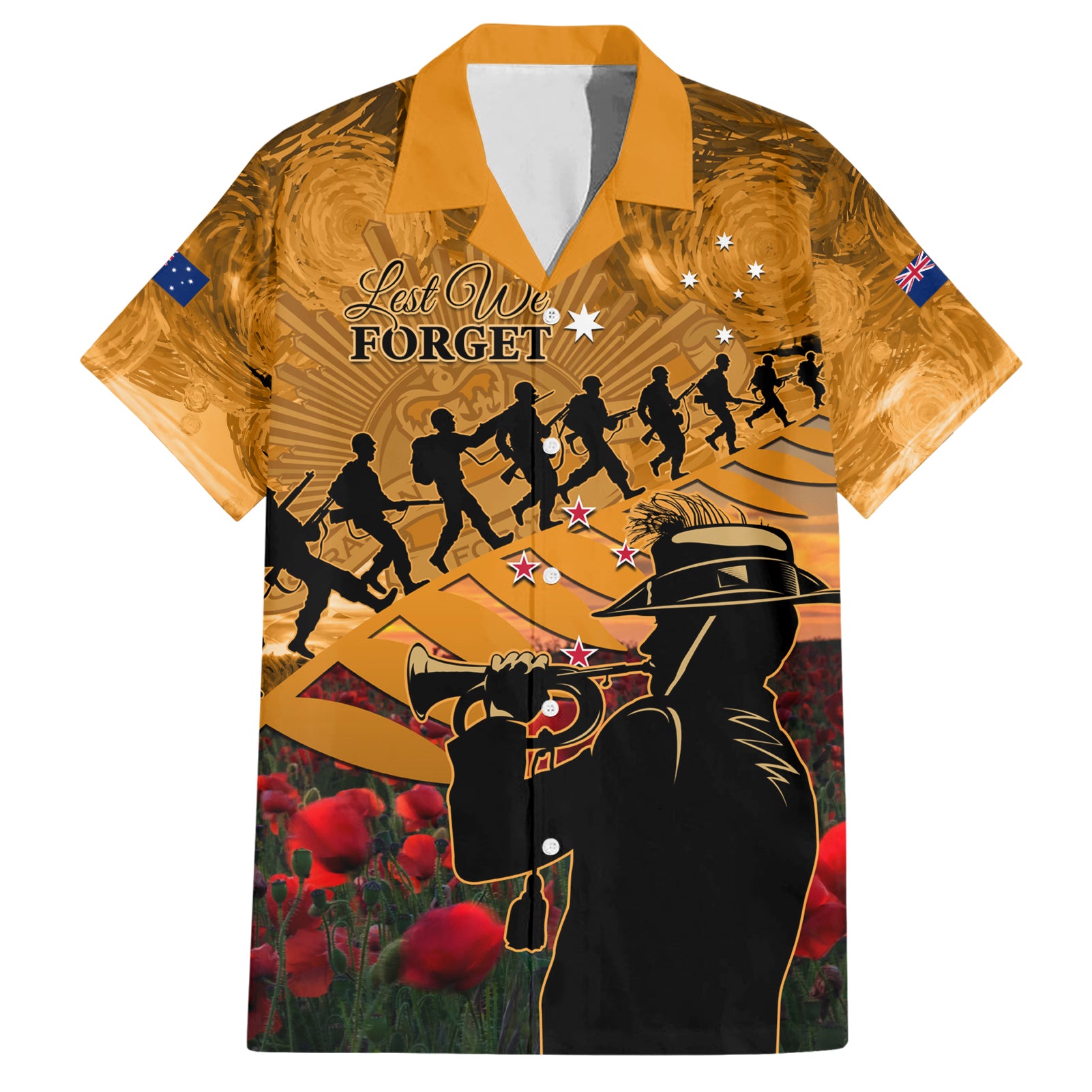 ANZAC Day 2024 Hawaiian Shirt Silver Fern With A Trumpet Soldier LT01 Art - Polynesian Pride