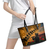 ANZAC Day 2024 Leather Tote Bag Silver Fern With A Trumpet Soldier LT01 - Polynesian Pride