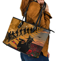 ANZAC Day 2024 Leather Tote Bag Silver Fern With A Trumpet Soldier LT01 - Polynesian Pride