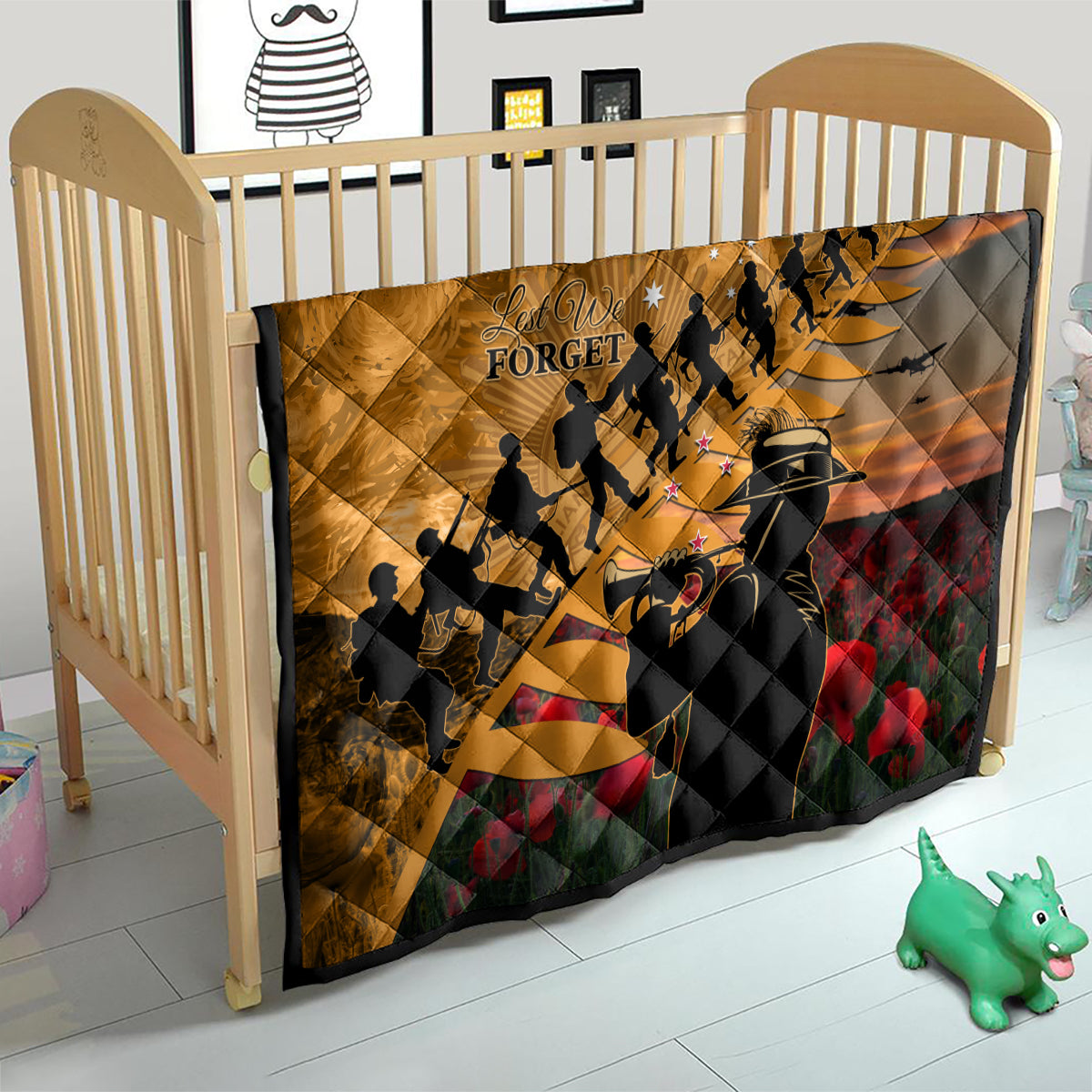 ANZAC Day 2024 Quilt Silver Fern With A Trumpet Soldier