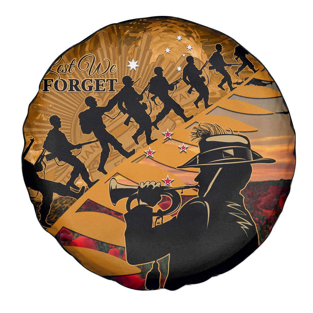 ANZAC Day 2024 Spare Tire Cover Silver Fern With A Trumpet Soldier LT01 - Polynesian Pride
