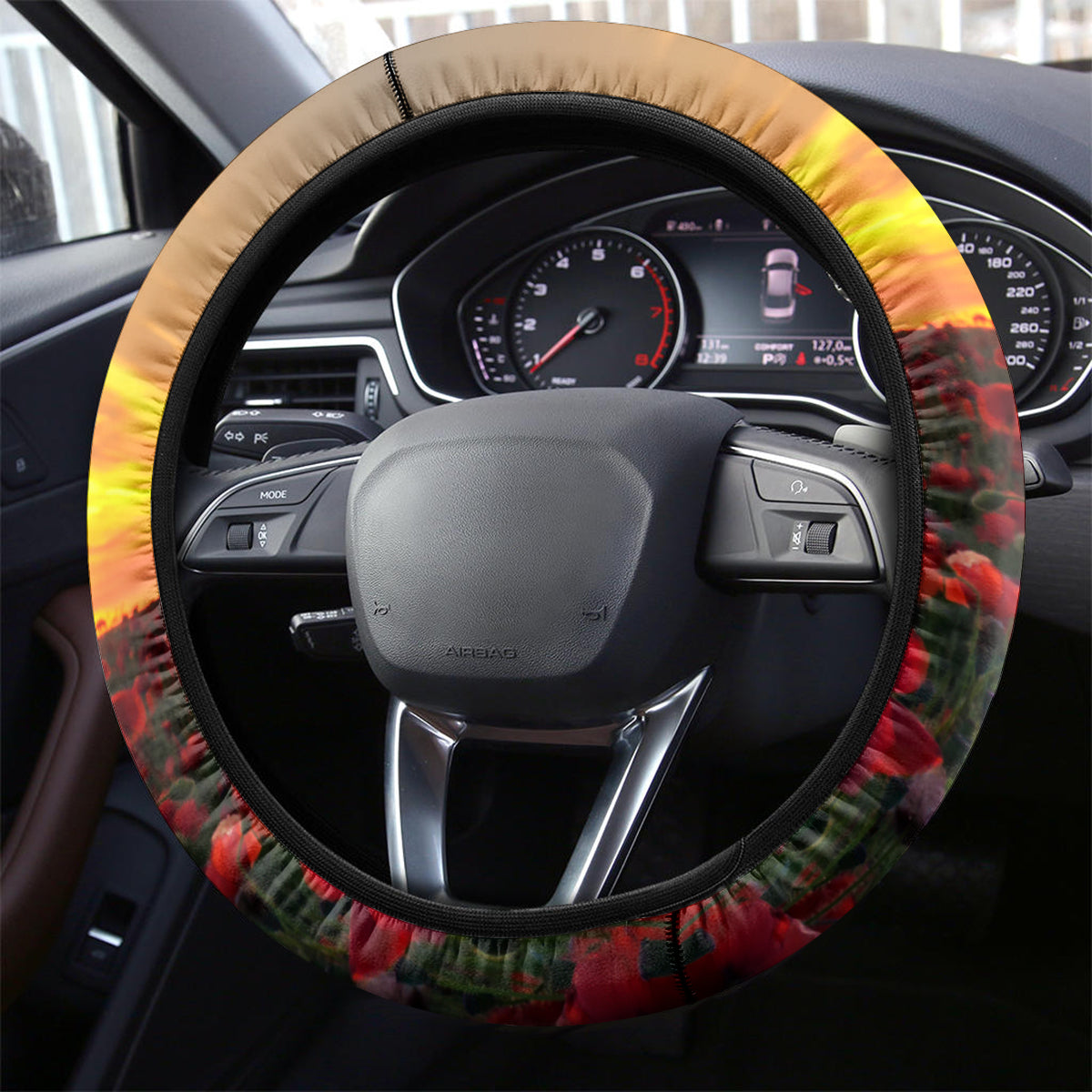 ANZAC Day 2024 Steering Wheel Cover Silver Fern With A Trumpet Soldier LT01 - Polynesian Pride