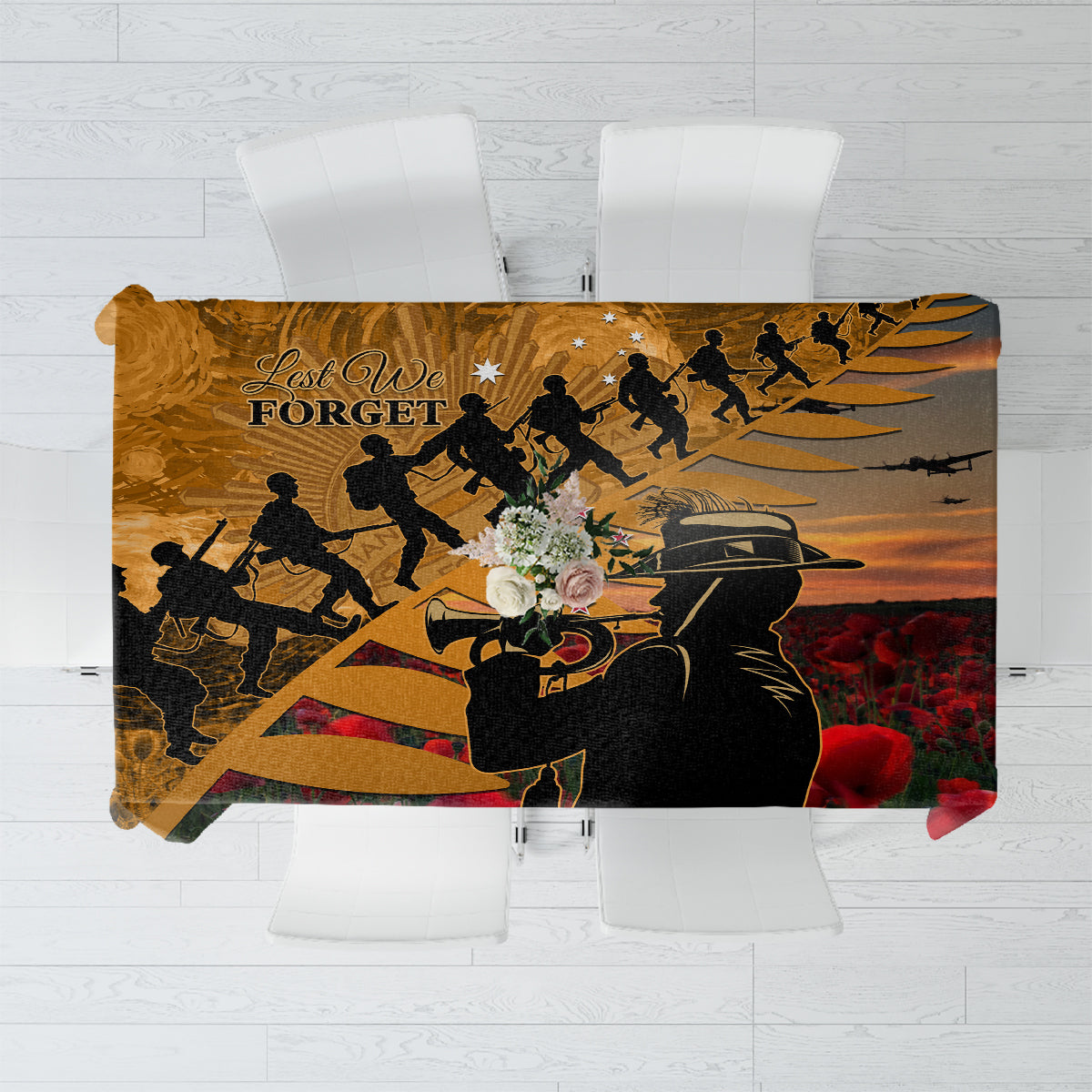 ANZAC Day 2024 Tablecloth Silver Fern With A Trumpet Soldier LT01 Art - Polynesian Pride