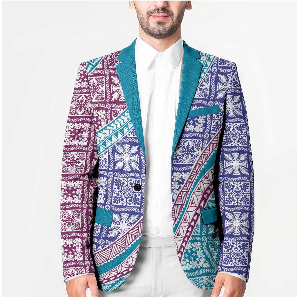 Hawaiian Quilt Pattern Blazer Purple Blue Color Mixed - Polynesian Pride