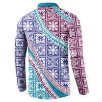 Hawaiian Quilt Pattern Button Sweatshirt Purple Blue Color Mixed - Polynesian Pride