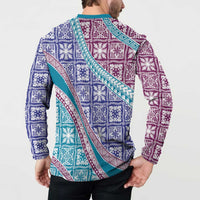 Hawaiian Quilt Pattern Button Sweatshirt Purple Blue Color Mixed - Polynesian Pride