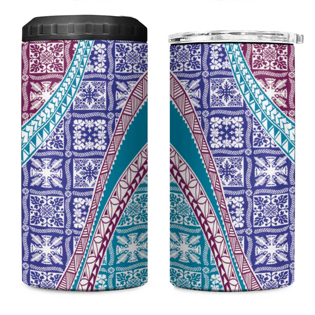Hawaiian Quilt Pattern 4 in 1 Can Cooler Tumbler Purple Blue Color Mixed - Polynesian Pride