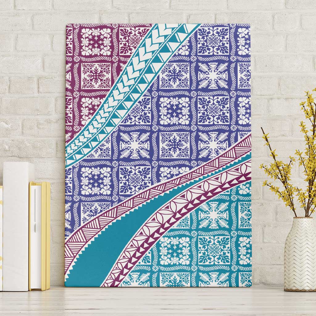 Hawaiian Quilt Pattern Canvas Wall Art Purple Blue Color Mixed - Polynesian Pride