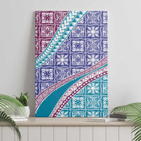 Hawaiian Quilt Pattern Canvas Wall Art Purple Blue Color Mixed - Polynesian Pride