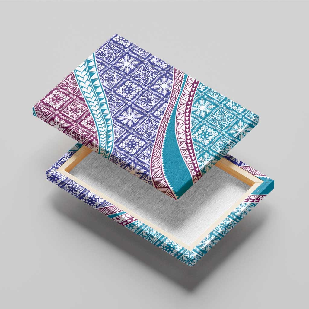 Hawaiian Quilt Pattern Canvas Wall Art Purple Blue Color Mixed - Polynesian Pride