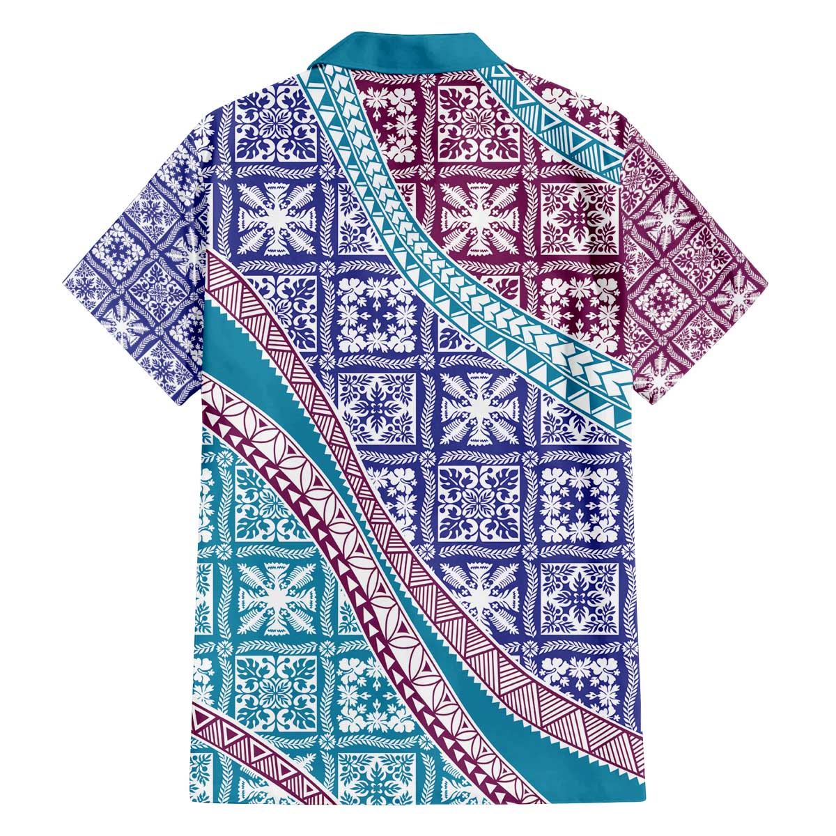 Hawaiian Quilt Pattern Family Matching Off The Shoulder Long Sleeve Dress and Hawaiian Shirt Purple Blue Color Mixed - Polynesian Pride