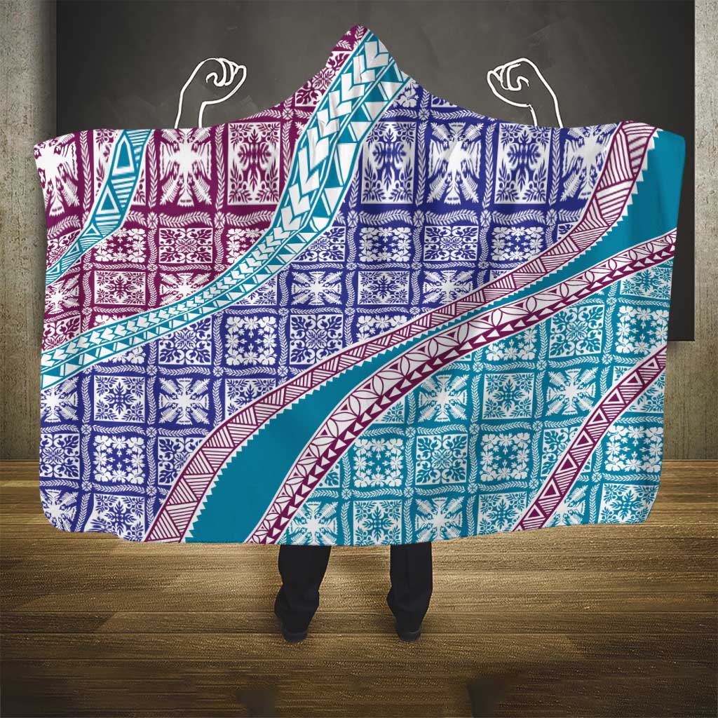 Hawaiian Quilt Pattern Hooded Blanket Purple Blue Color Mixed - Polynesian Pride