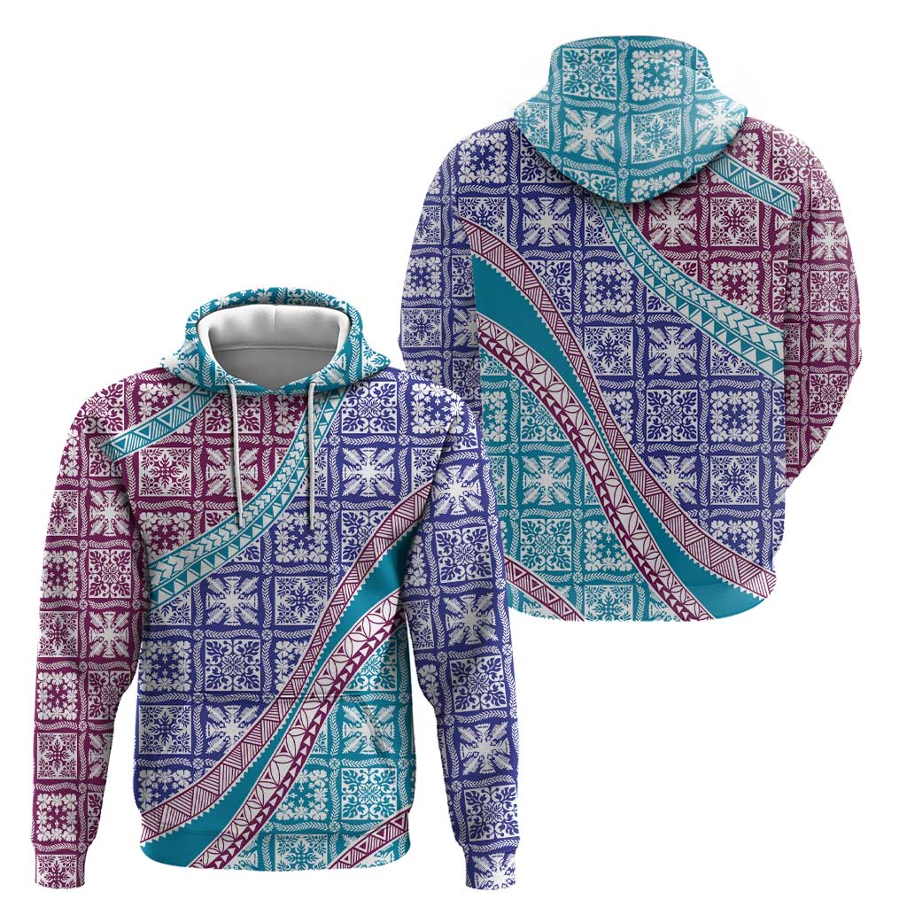 Hawaiian Quilt Pattern Hoodie Purple Blue Color Mixed - Polynesian Pride