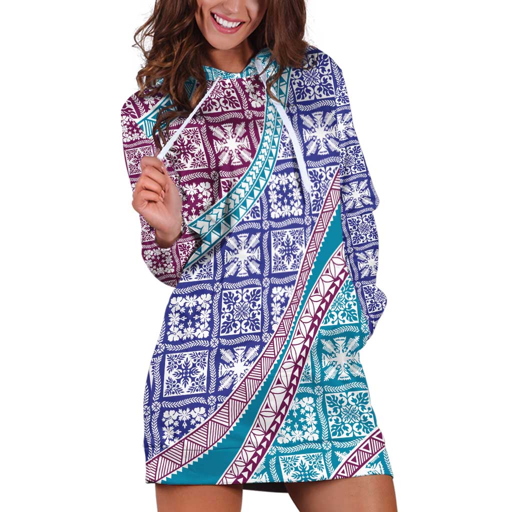 Hawaiian Quilt Pattern Hoodie Dress Purple Blue Color Mixed - Polynesian Pride