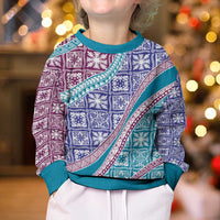 Hawaiian Quilt Pattern Kid Ugly Christmas Sweater Purple Blue Color Mixed - Polynesian Pride