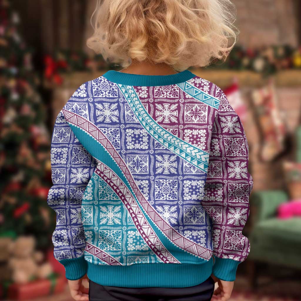Hawaiian Quilt Pattern Kid Ugly Christmas Sweater Purple Blue Color Mixed - Polynesian Pride