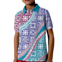 Hawaiian Quilt Pattern Kid Polo Shirt Purple Blue Color Mixed - Polynesian Pride