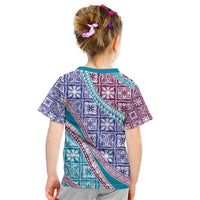 Hawaiian Quilt Pattern Kid T Shirt Purple Blue Color Mixed - Polynesian Pride