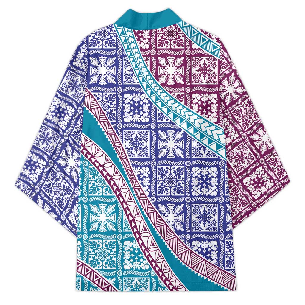 Hawaiian Quilt Pattern Kimono Purple Blue Color Mixed - Polynesian Pride