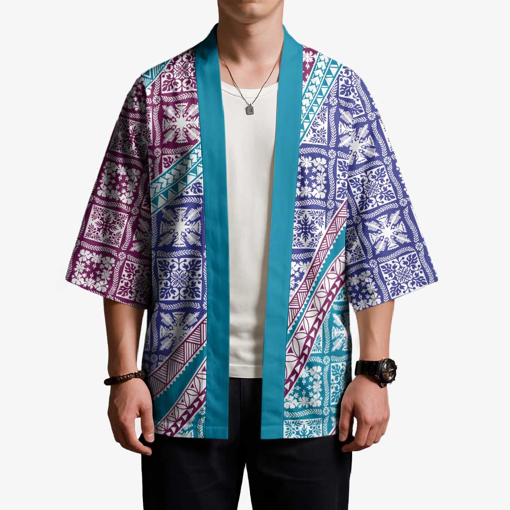 Hawaiian Quilt Pattern Kimono Purple Blue Color Mixed - Polynesian Pride
