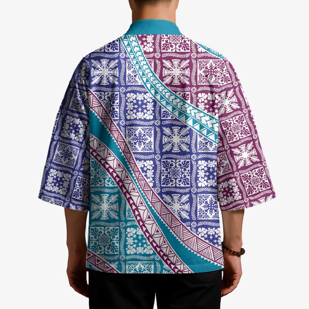Hawaiian Quilt Pattern Kimono Purple Blue Color Mixed - Polynesian Pride