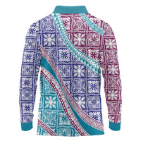 Hawaiian Quilt Pattern Long Sleeve Polo Shirt Purple Blue Color Mixed - Polynesian Pride