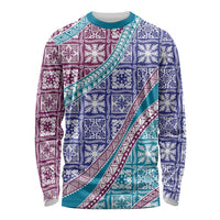 Hawaiian Quilt Pattern Long Sleeve Shirt Purple Blue Color Mixed - Polynesian Pride