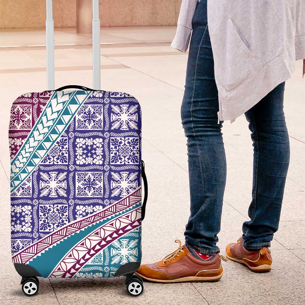 Hawaiian Quilt Pattern Luggage Cover Purple Blue Color Mixed - Polynesian Pride