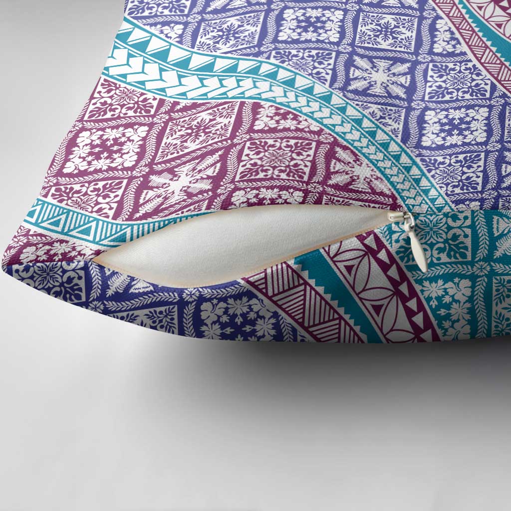Hawaiian Quilt Pattern Pillow Cover Purple Blue Color Mixed - Polynesian Pride