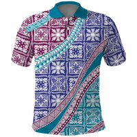 Hawaiian Quilt Pattern Polo Shirt Purple Blue Color Mixed - Polynesian Pride