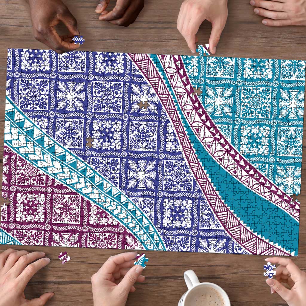 Hawaiian Quilt Pattern Puzzle Purple Blue Color Mixed - Polynesian Pride